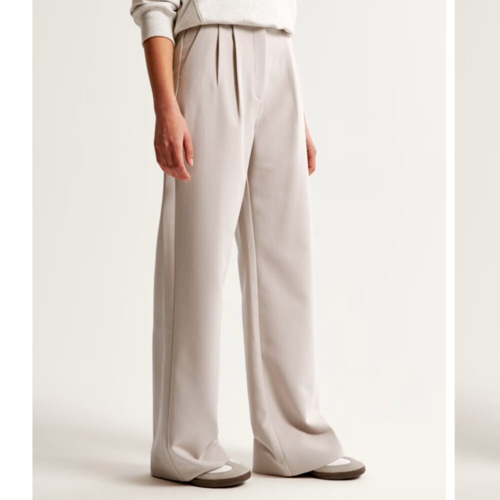 Abercrombie Sloane Tailored Wide Leg Pant in Light Taupe